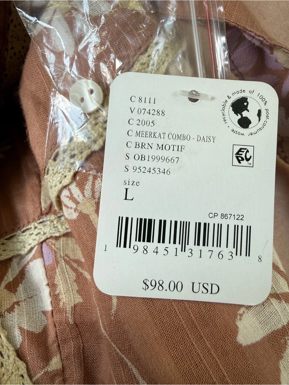 Free People NWT Floral Tie-Front Call Me Baby Women's Top - Meerkat